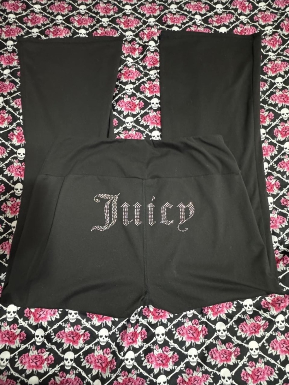 Juicy Couture Black Rhinestone Logo Flare Pants
